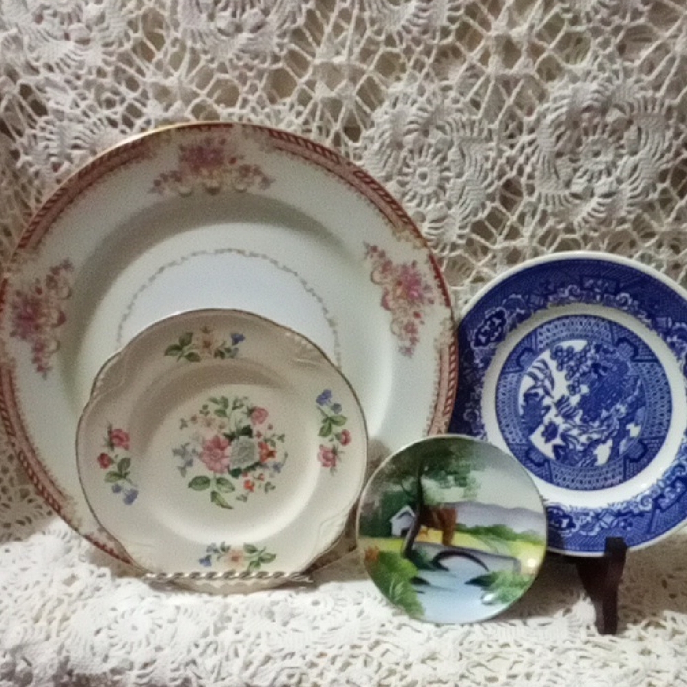 lovely combination of 4 imperfect plates for decorating